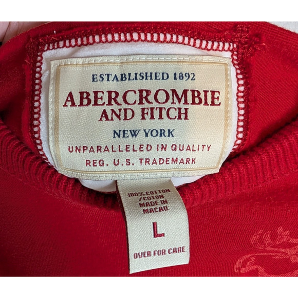 VTG Y2K Mens Red Abercrombie & Fitch Moose Logo Long Sleeve Muscle Fit Tee MED - Picture 5 of 9